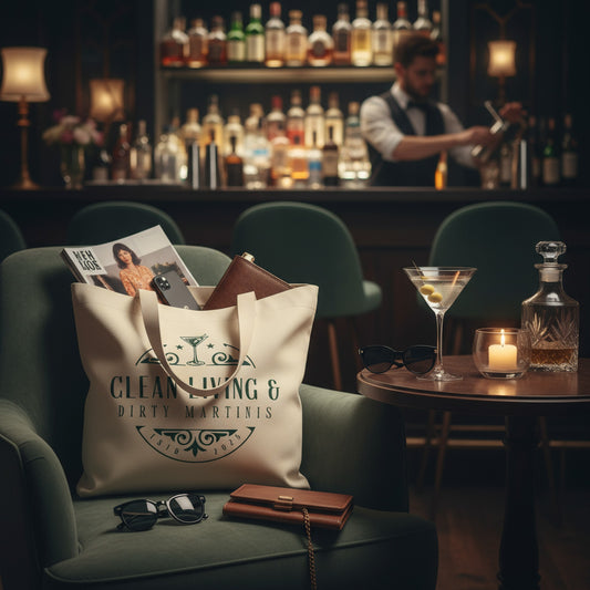 Stylish Clean Living & Dirty Martinis Tote: Perfect Gift for Cocktail Lovers