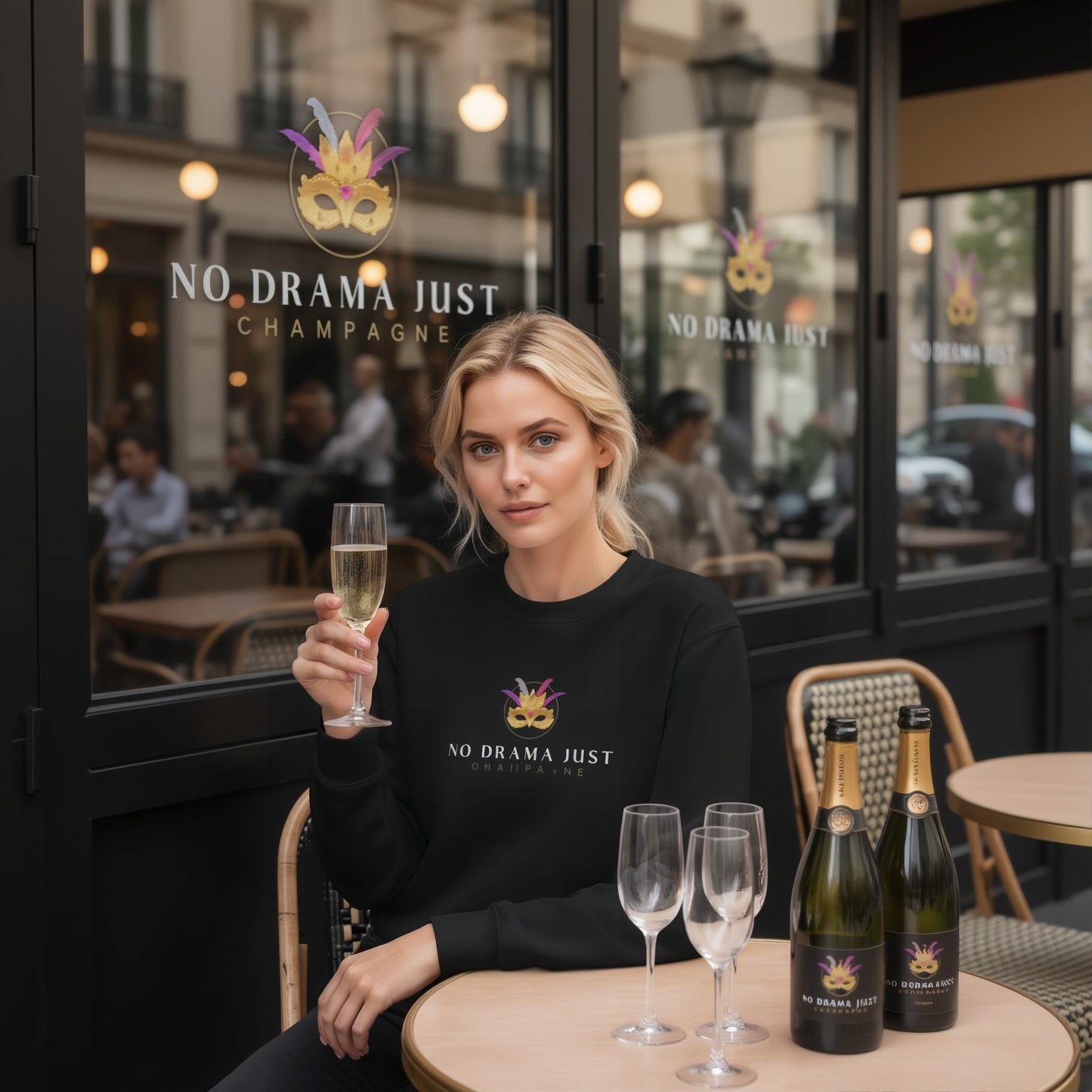 No Drama Just Champagne | Black Luxury Sweatshirt for Stylish Comfort