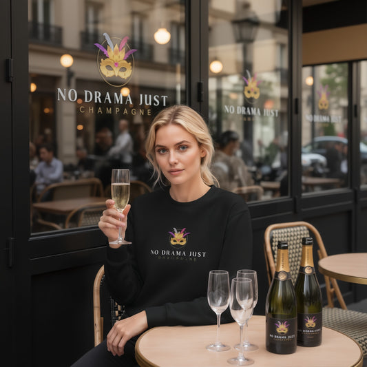 No Drama Just Champagne | Black Luxury Sweatshirt for Stylish Comfort