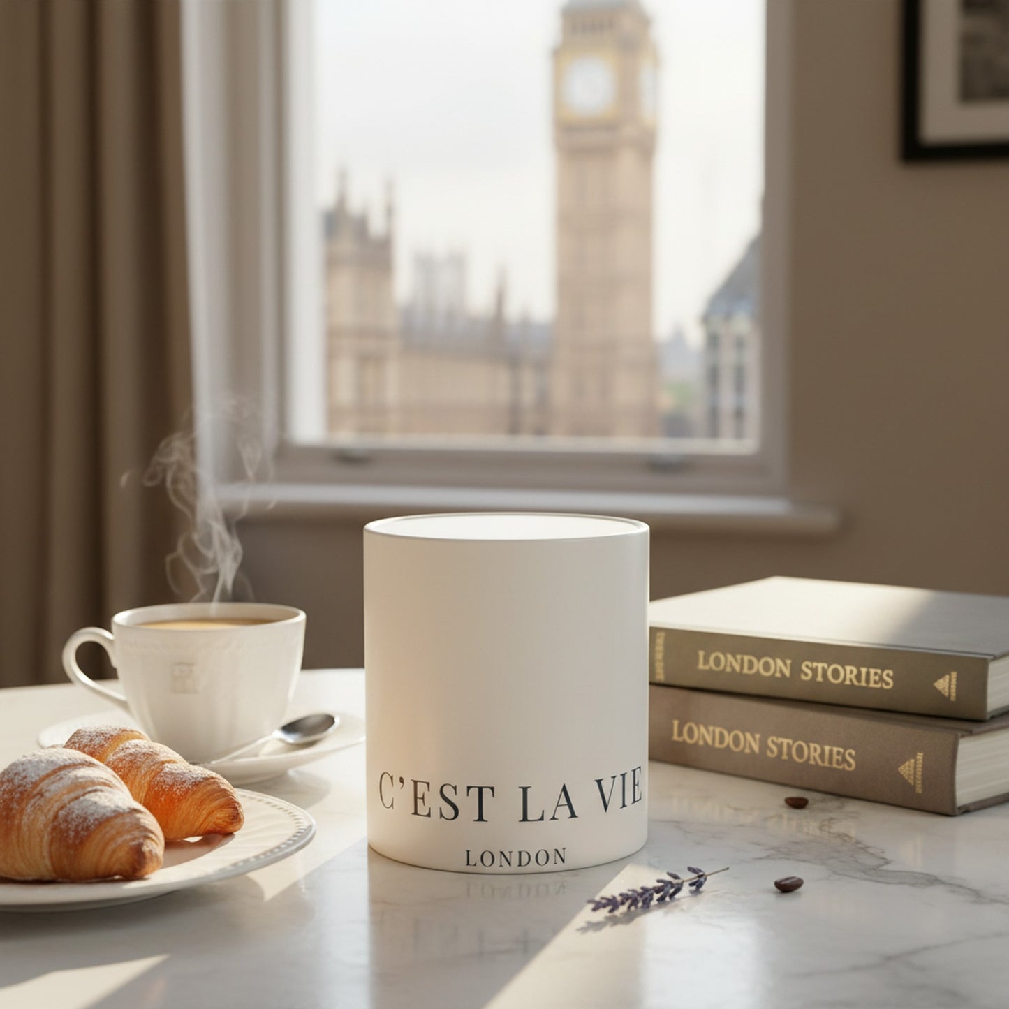 C'EST LA VIE Fine Bone China Cream Mug - Unique Home Decor Accent